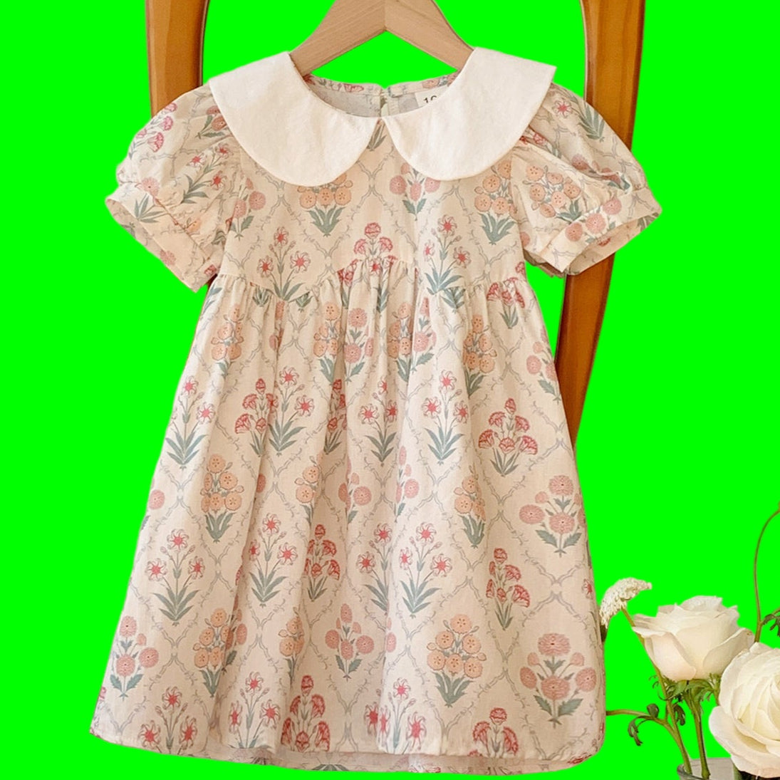 Summer Arrival Baby Kids Girls Cute Short Sleeves Argyle Floral Dress-0