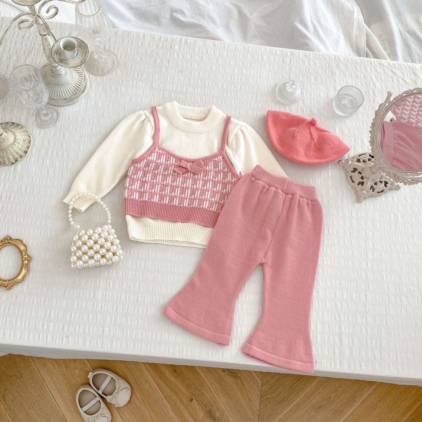 Arrival Autumn Baby Girls Long Sleeves Simple Color Patchwork Knitted Sweater and Solid Color Long Trousers – Clothing Set-3