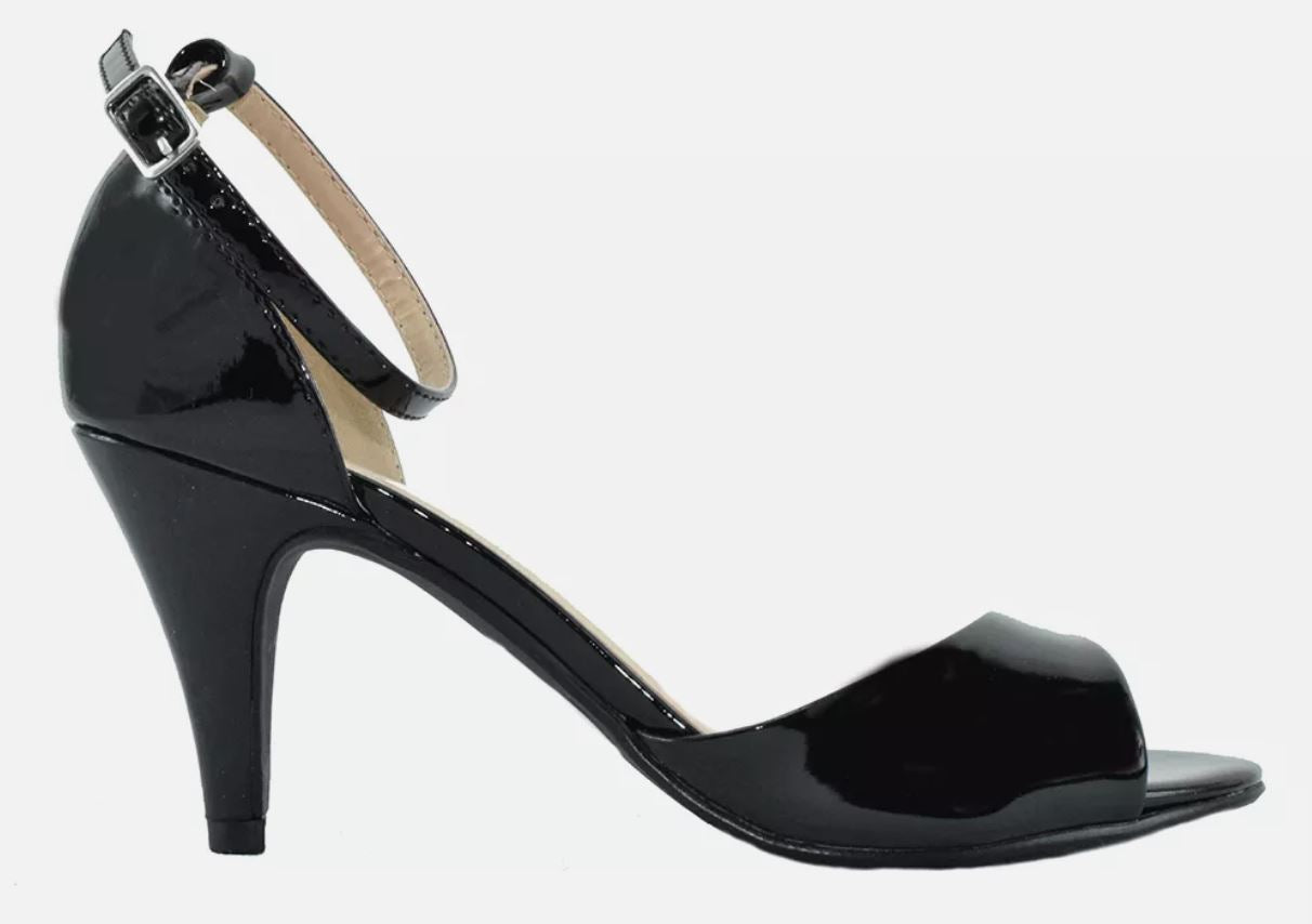 CityClassified Women Ankle Strap Heel Open Toe Black Patent Dress Sandals TUPPER