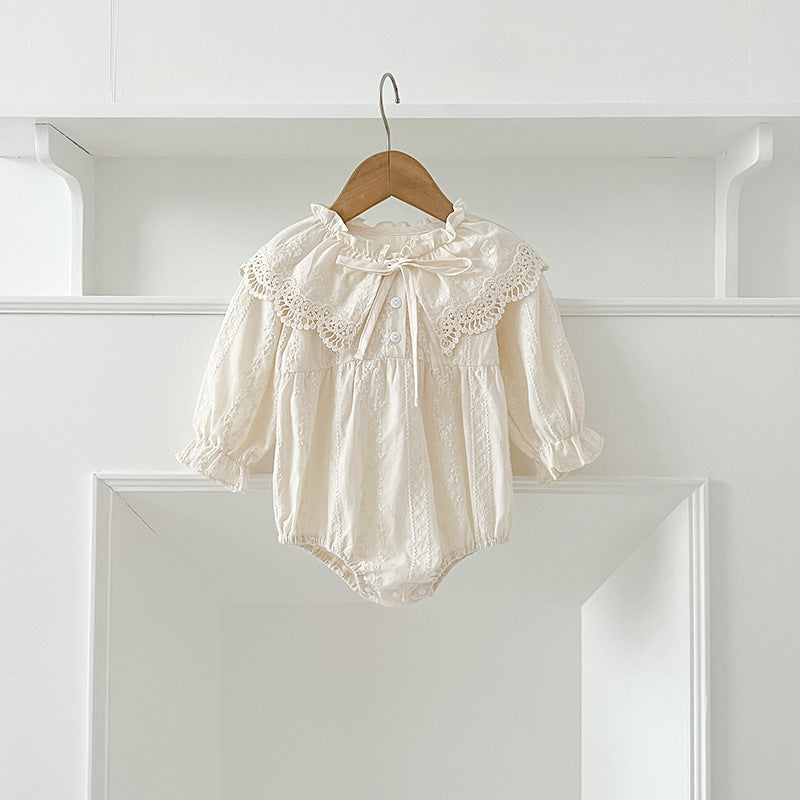 New Design Autumn Floral Embroidery Pattern Baby Kids Girls Bow-Tied Collar Onesies And Dress – Princess Sister Matching Set-1