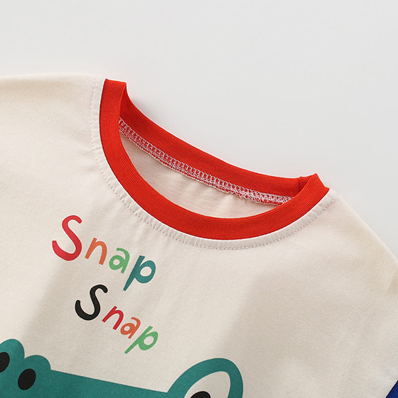 Summer Baby Kids Casual Animals Cartoon Pattern T-shirt and Shorts Clothing Set for Boys-2