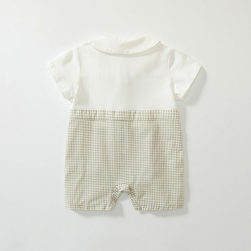 Summer Arrival Baby Boys Short Sleeves Cute Plaid Pattern Rompers-1