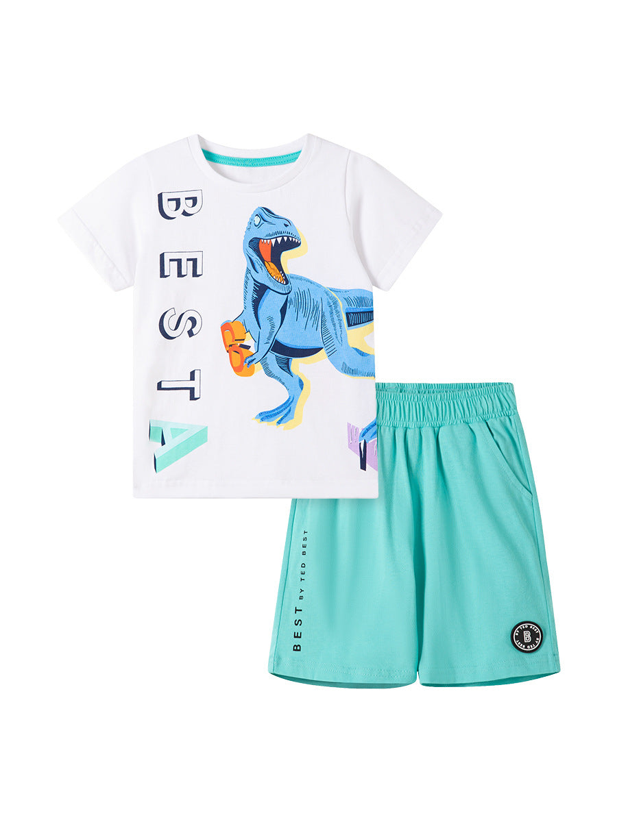 Summer Baby Kids Dinosaur Cartoon Pattern T-shirt and Shorts 2-Piece Clothing Set for Boys-3