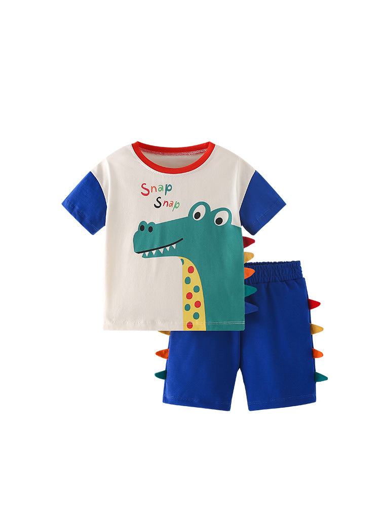 Summer Baby Kids Casual Animals Cartoon Pattern T-shirt and Shorts Clothing Set for Boys-4